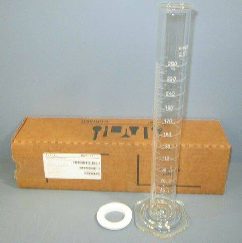 Corning Pyrex Glass 250mL Single ScaleTC Graduated Cylinder w/ Hex Base 3022250