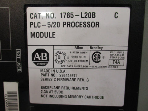 Allen Bradley PLC5/20 Processor Module Rev. G Series C 1785L20B