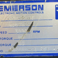 Emerson DXM340W Servo Motor, 3000RPM Max, 96009901, Rev A.2, 14mm Shaft Dia.