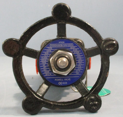 Powell Valve GA08SA58GB Gate Valve 1/2" Class 800LB A105 Trim #8