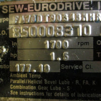Sew Eurodrive FA70DT90S43MHR Gearmotor DFT90S4BMHR 177.18:1 Ratio 1.5 HP