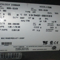 US Motors U12S2ACR AC Motor, #F046, 56C 3 PH, TEFC .50 HP, 1745 RPM, 60 Hz DES B