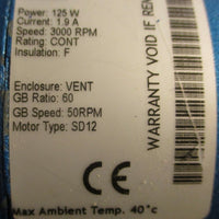 Parvalux SD120041/CONT DC Shunt Motor W542180503155 100/120V 125W 3000RPM
