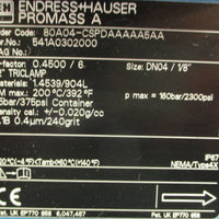 Endress Hauser Promass 80 Flowmeter 80A04CSPDAAAA5AA 2055VAC 1662VDC