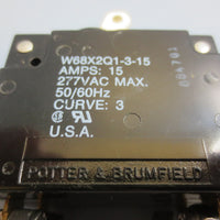 Potter & Brumfield W68X2Q1-3-15 15A Amp 277V Vac Circuit Breaker Switch USED