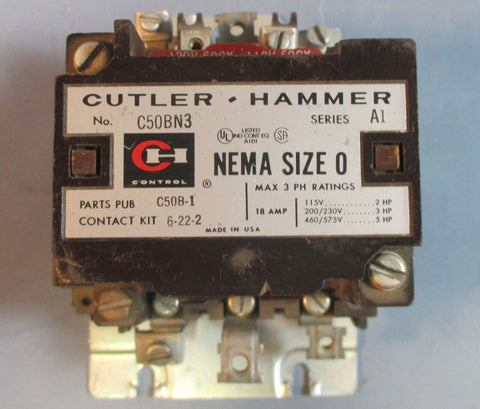 Cutler Hammer C50BN3 Series A1, 3HP Max Contactor 18Amp Used