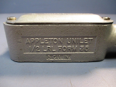 Appleton Unilet 1/2" LRL50NM Form 35 Conduit Body w/ cover and 2 fitting nuts