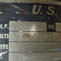 US Motors Asbestos Protected Motor 5HP Type SFV 3600RPM 225Fr 13/8"7/8" Shaft