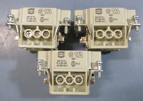 (Lot of 3) Harting HAN 6E-M-s Connector Plug 09 33 006 2601, 16A, 500V, 6kV 3