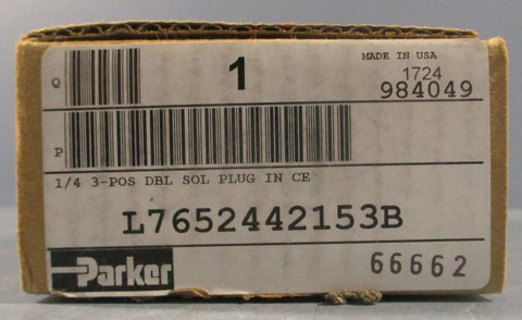 Parker L7652442153B Solenoid Valve 1/4 3Pos Dbl Sol Plug In CE Factory Sealed