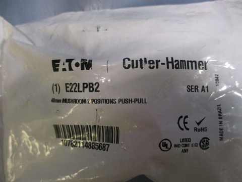 (Lot of 3) Eaton Cutler Hammer E22LPB2 Ser A1 40mm Mushroom 2Pos PushPull Btn.