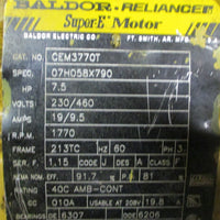 Baldor Reliance CEM3770T SuperE Electric Motor 07H058X790 7.5HP 13/8" Shaft Di