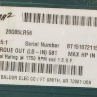 Dodge Tigear 2 20Q05LR56 Gear Reducer 5:1 Ratio 3.47HP Input 1" Shaft Dia NOS