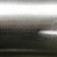 Stainless Motors PD2C10N04B1TG 3 Ph 1.5 HP w/ IL650S12TA110H Reducer 11:1 Ratio