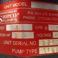 Shipco Pumps Model 116D and Motor Assy Marathon Motor 3/4HP 208-230/460V 3450RPM