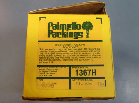 Palmetto Packings 15ft 1367H 3/16" Interwoven TFE Filament Packing 4000PSI NIB