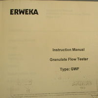 Erweka GWF Granulate Flow Tester w/ Instruction Manual 115V 60Hz