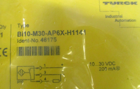 Turck Bi10M30AP6XH1141 Proximity Sensor 1030VDC 200mA Sn: 10mm ID No: 46175