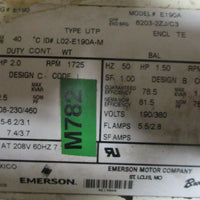 US Motors CBN3252SB340.0MT140 Ser 3000 Gearmotor Emerson E190A Reducer