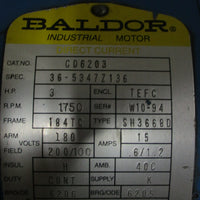 Baldor CD6203 DC Industrial Motor 365347Z136 3HP 1750RPM 11/8" Shaft Dia