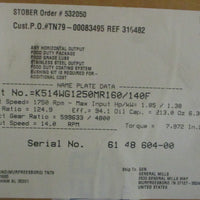 Stober K514WG1250MR160/140F Speed Reducer 1.9/1.4 kW 1750RPM Input 124.9:1