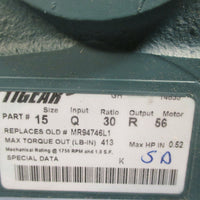Dodge Tigear2 Gearbox Reducer Size 15 Quill 30:1 Ratio 1750 RPM 15Q30R56