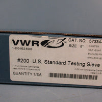 VWR 57334590 #200 U.S. Standard Testing Sieve 8" Dia 0.050mm Wire Dia Stainless