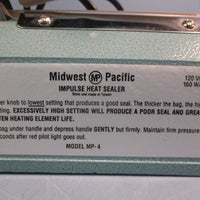 Midwest Pacific MP-4 Impulse Heat Sealer, Hand Operated, 120Vac, 160 Watts