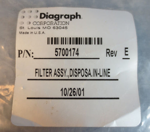 ITW Diagraph Disposable In-Line Filter Assembly P/N 5700174 Rev E New