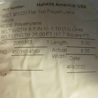 Habasit M1220 Flat Top Polyethylene Conveyor Belt 8-1/2 in W x 25 ft L 3 Section