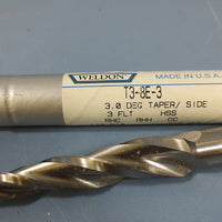 Weldon 3° Tapered End Mill: T38E3, 1/4"DIA, 1/2"SHK, 31/2"LOC, HSS, 3FL, USA