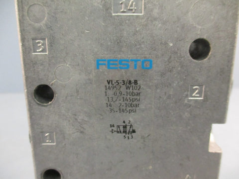 Festo VL53/8B Pneumatic Control Valve, 1: 0,910bar, 12,14: 210bar 35145psi