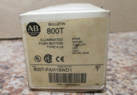 Allen Bradley Bulletin 800TPAH16WD1 White Illuminated Push Button Ser T 120 V