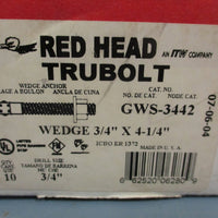 RED HEAD TRUBOLT Wedge Anchor 3/4" x 4-1/4" GWS-3442 QTY 10 in Box