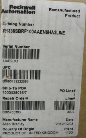Allen Bradley 1336SBRF100AAEN6HA2L6 Ser E Variable Frequency Drive 3PH