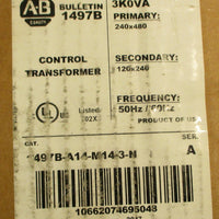 Allen Bradley 1497BA14M143N Ser A Transformer 3.0 KVA 240/480 V Primary