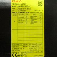 Fanuc A06B-1511-B153 AC Spindle Motor 3 Ph, 22 kW Cont, 1500-6000 RPM NIB