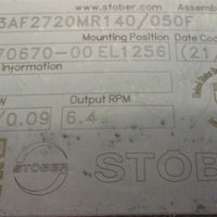 Stober K203AF2720MR140/050F Gear Reducer 6.4 RPM Out, 0.12 HP 0.9 kW Input