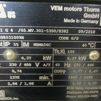 VEM Motor KPER 71 G 4 w/ Motovario NMRV 040 Gearbox 3PH 0.37kW