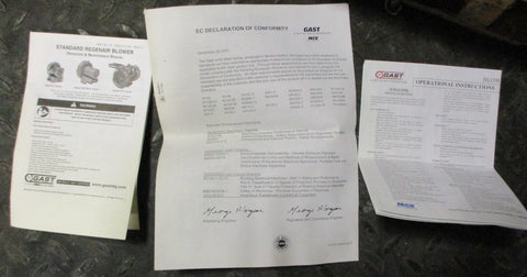 Gast Regenair R6350A-2 Regenerative Blower 215/180 CFM 105/78 H2C Pressure Max