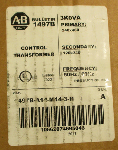 Allen Bradley 1497BA14M143N Ser A Transformer 3.0 KVA 240/480 V Primary