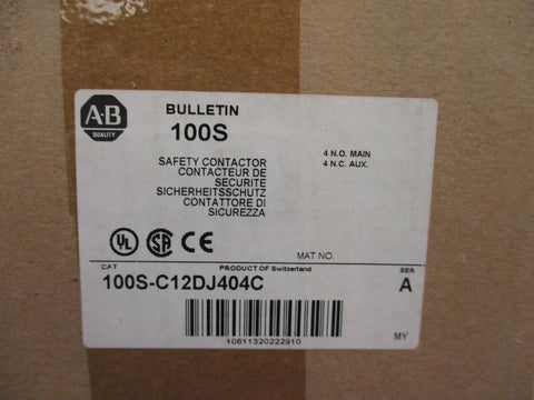 Allen-Bradley Safety Contactor Ser. A 24VDC 7.5HP 100S-C12DJ404C Factory Sealed