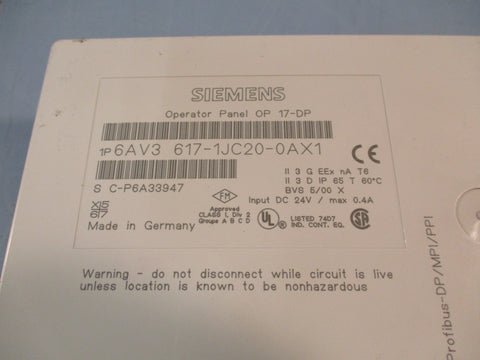 Siemens Simatic OP17 Operator Panel 6AV3 617-1JC20-0AX1