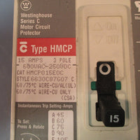 Westinghouse Ser C HMCP015E0C 15A Motor Circuit Protector Breaker No Aux