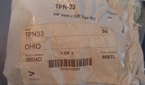 Bag of 40 Dixon Fittings 3/8" Barb x 3/8" Male NPT Nylon NIB TPN33