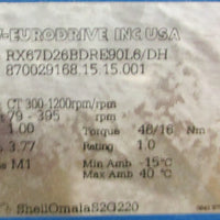Sew Eurodrive RX67D26BDRE90L6/DH Gearmotor 3.77:1 230/460V 1HP 1" Shaft Dia NOS