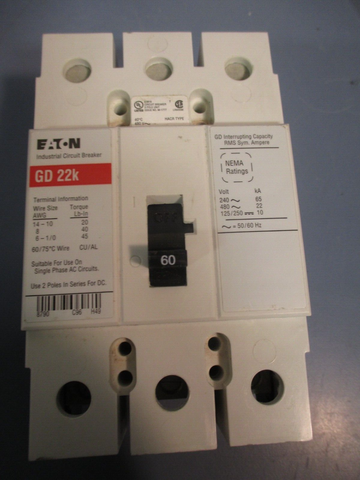 EATON 60A 3-POLE CIRCUIT BREAKER w/ACCESSORY GD22K