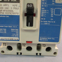 Westinghouse HFD 65k HFD3060L 3 Pole 60A 600V Industrial Circuit Breaker Ser C