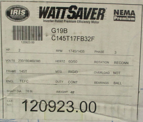 Leeson WattSaver 120923.00 Inverter Rated Premium Efficiency Motor C145T17FB32F