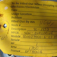 Sew Eurodrive SA60DT80N4 Gearmotor DFT80N4 1700RPM 1HP 85.4:1 1-7/16" Bore